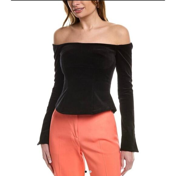 A.L.C NWT Black Velvet Off The Shoulder Cassie Top Size 0 Coquette - Picture 1 of 16